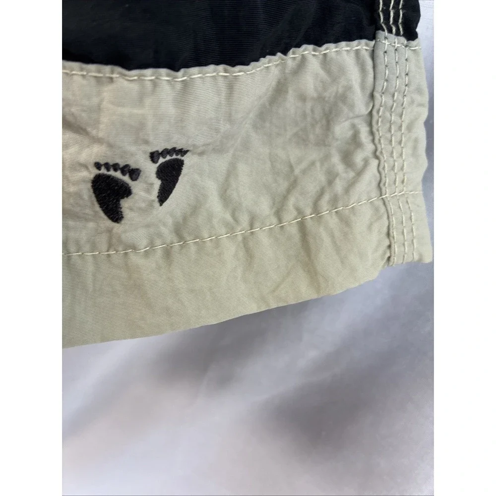 Hang Ten Swim Trunks Mens Medium Black Tan Colorblock Mesh Lined Elastic Waist